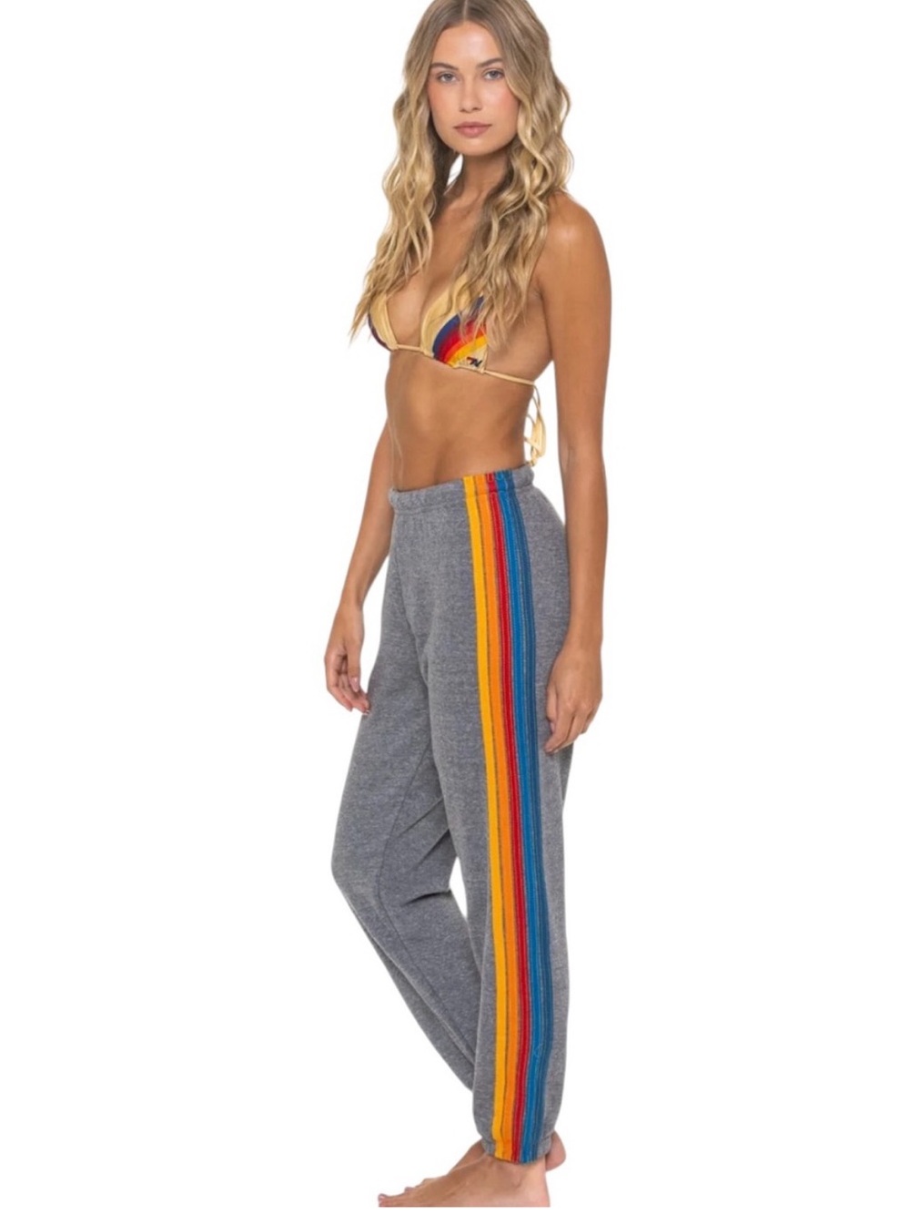 Aviator Nation 5 Stripe Sweatpants Heather Grey Large